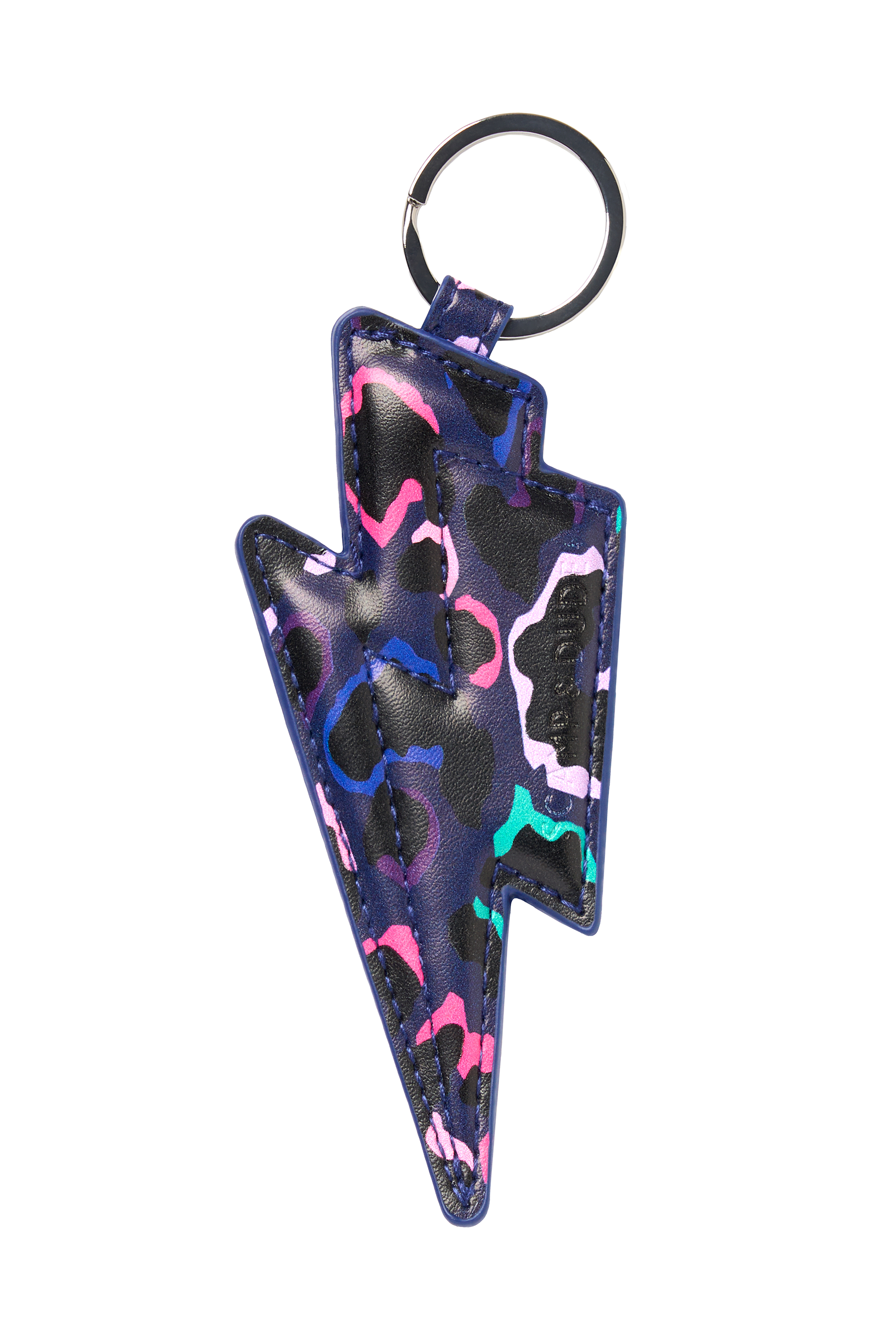 Navy with Pink Snow Leopard Lightning Bolt Keyring