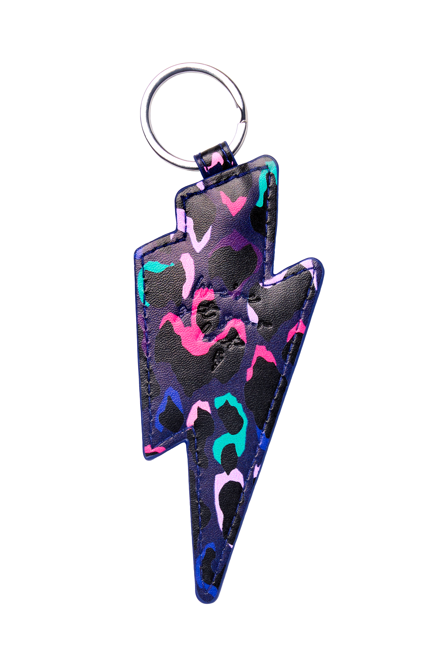 Navy with Pink Snow Leopard Lightning Bolt Keyring