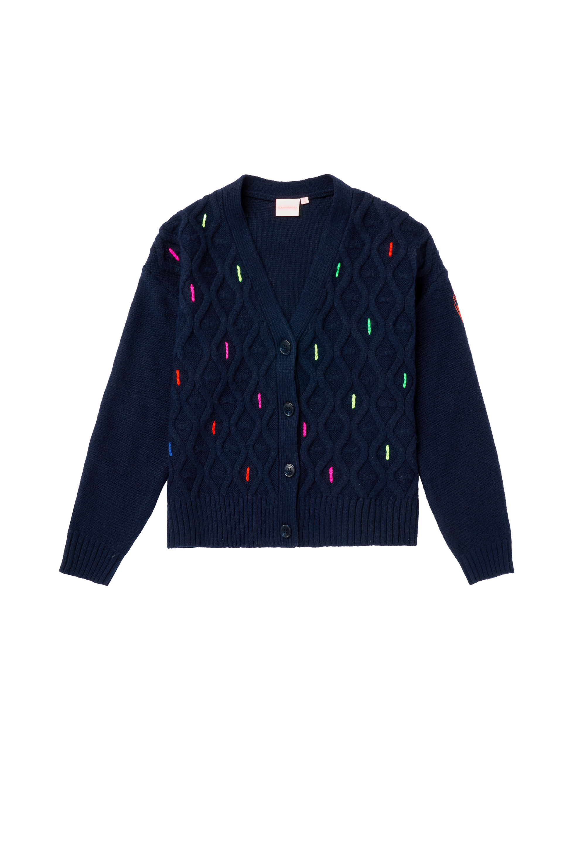 Navy with Neon Rainbow Flecks Cable Knit Cardigan