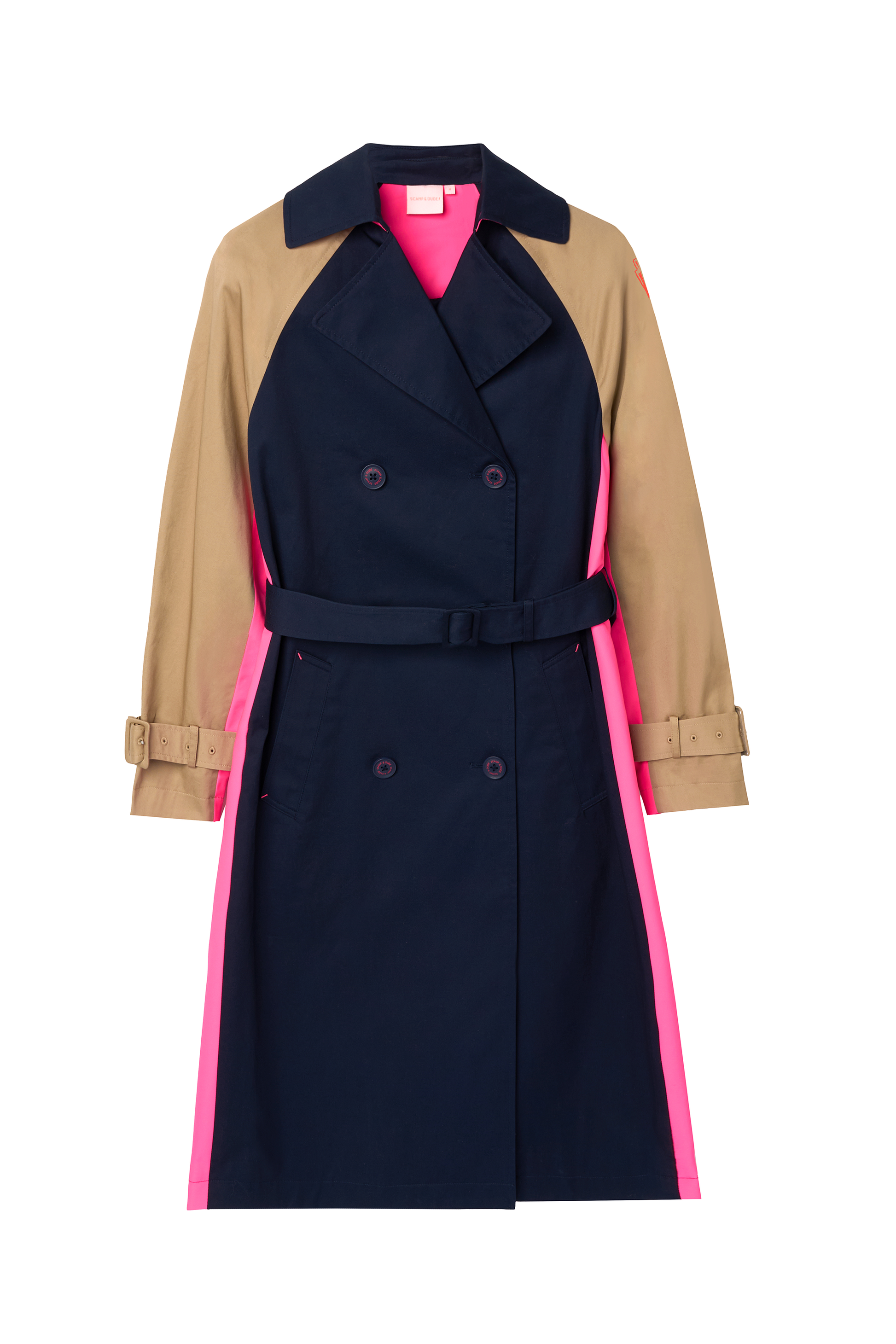 Navy and Stone Colourblock Trench Coat