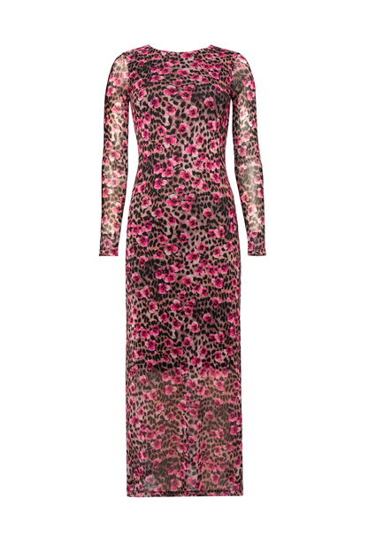 Neutral Paradise Cheetah Mesh Midi Dress