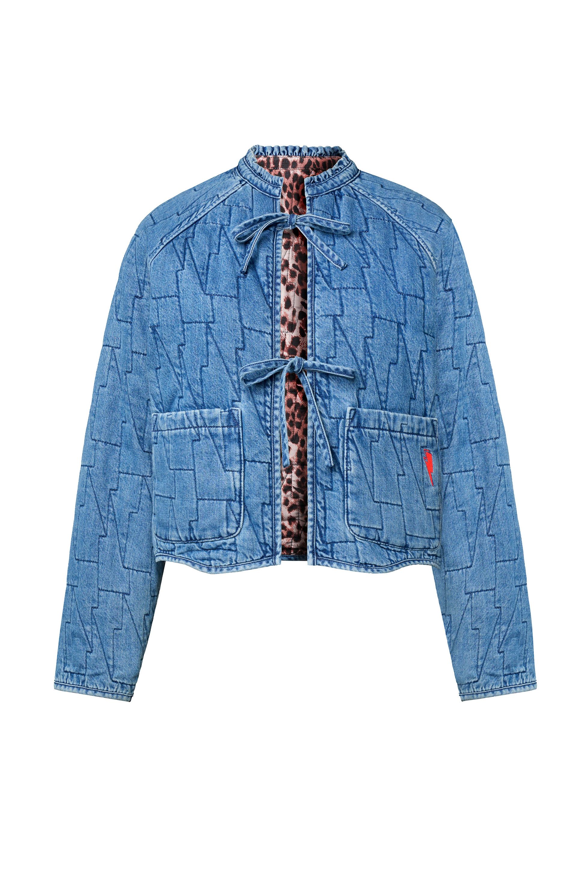 Neutral Cheetah Denim Quilted Reversible Jacket