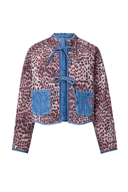 Neutral Cheetah Denim Quilted Reversible Jacket