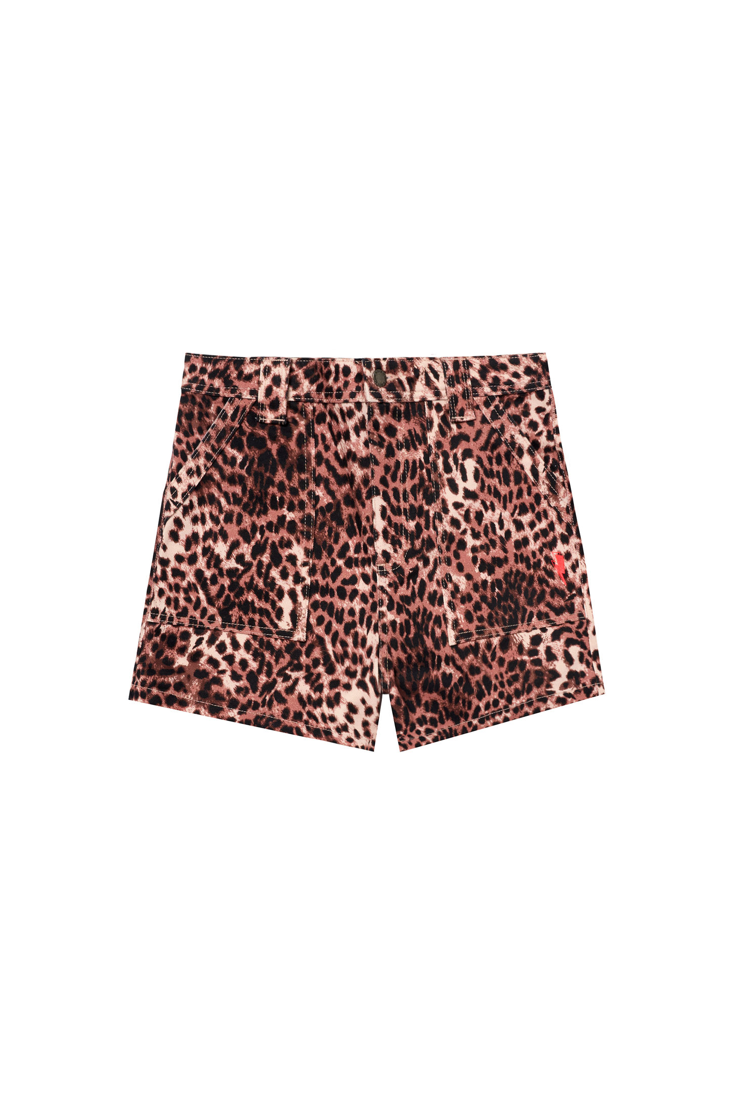 Neutral Cheetah Patch Pocket Denim Shorts