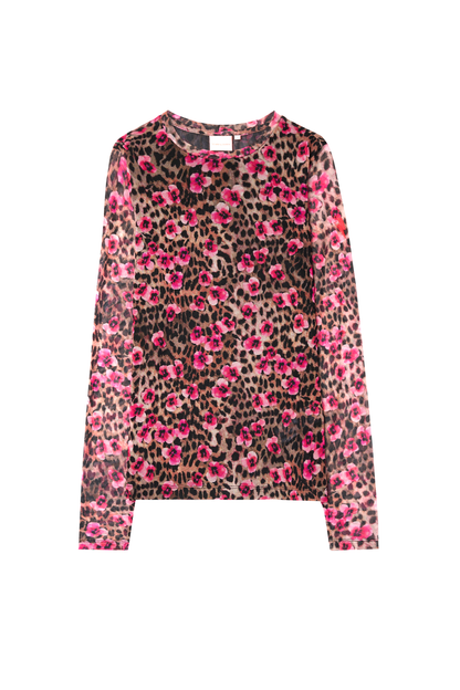 Neutral Paradise Cheetah Printed Mesh Top