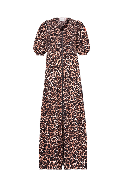 Neutral Jaguar Shirred Zip Detail Midi Dress