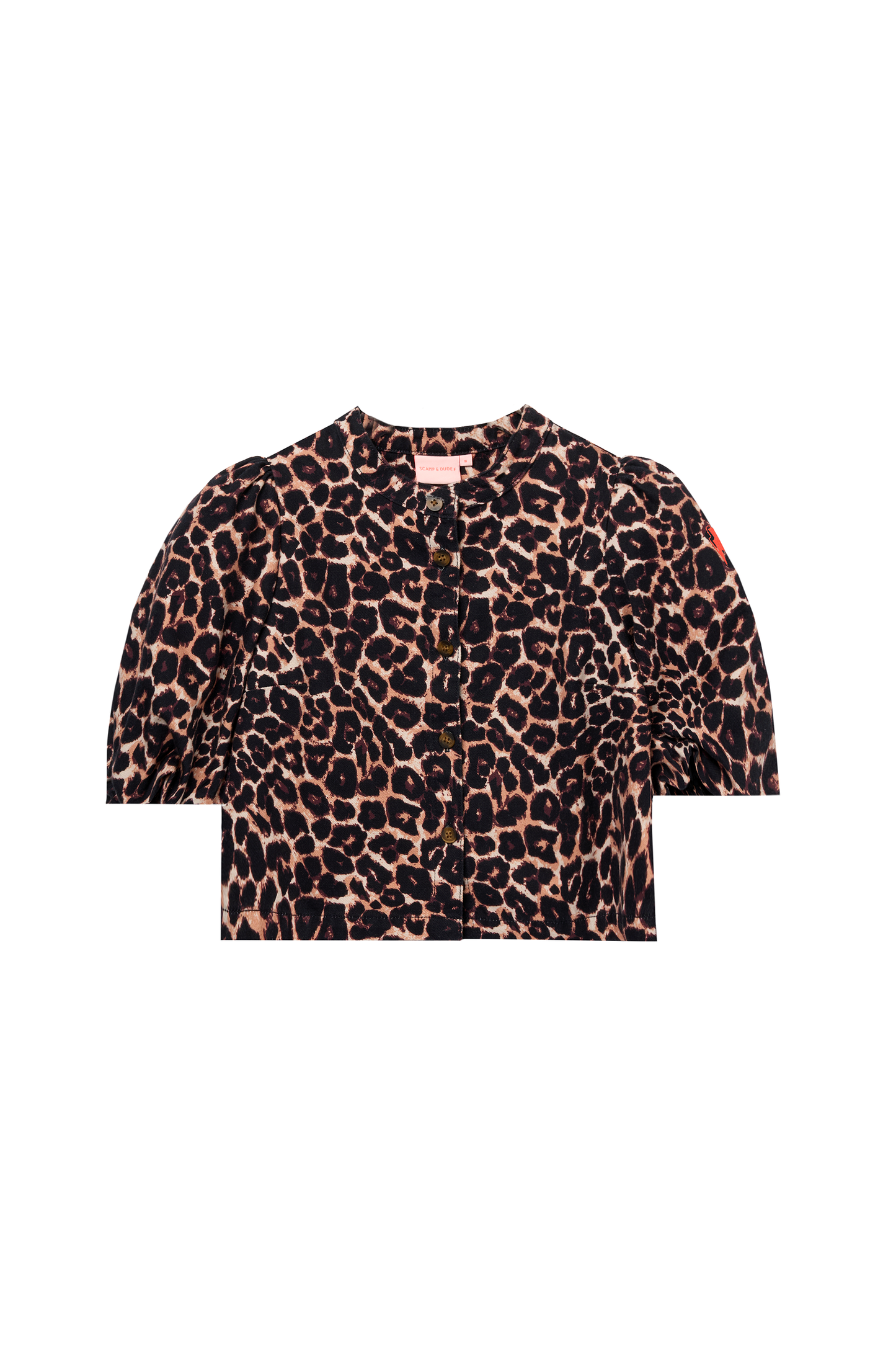 Neutral Jaguar Cropped Puff Sleeve Denim Jacket