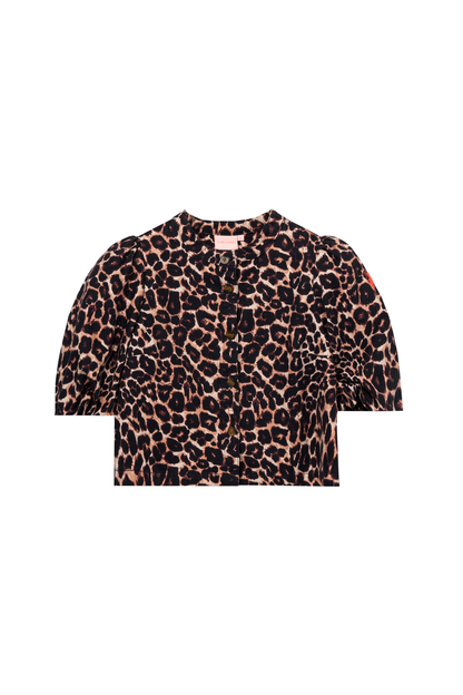 Neutral Jaguar Cropped Puff Sleeve Denim Jacket