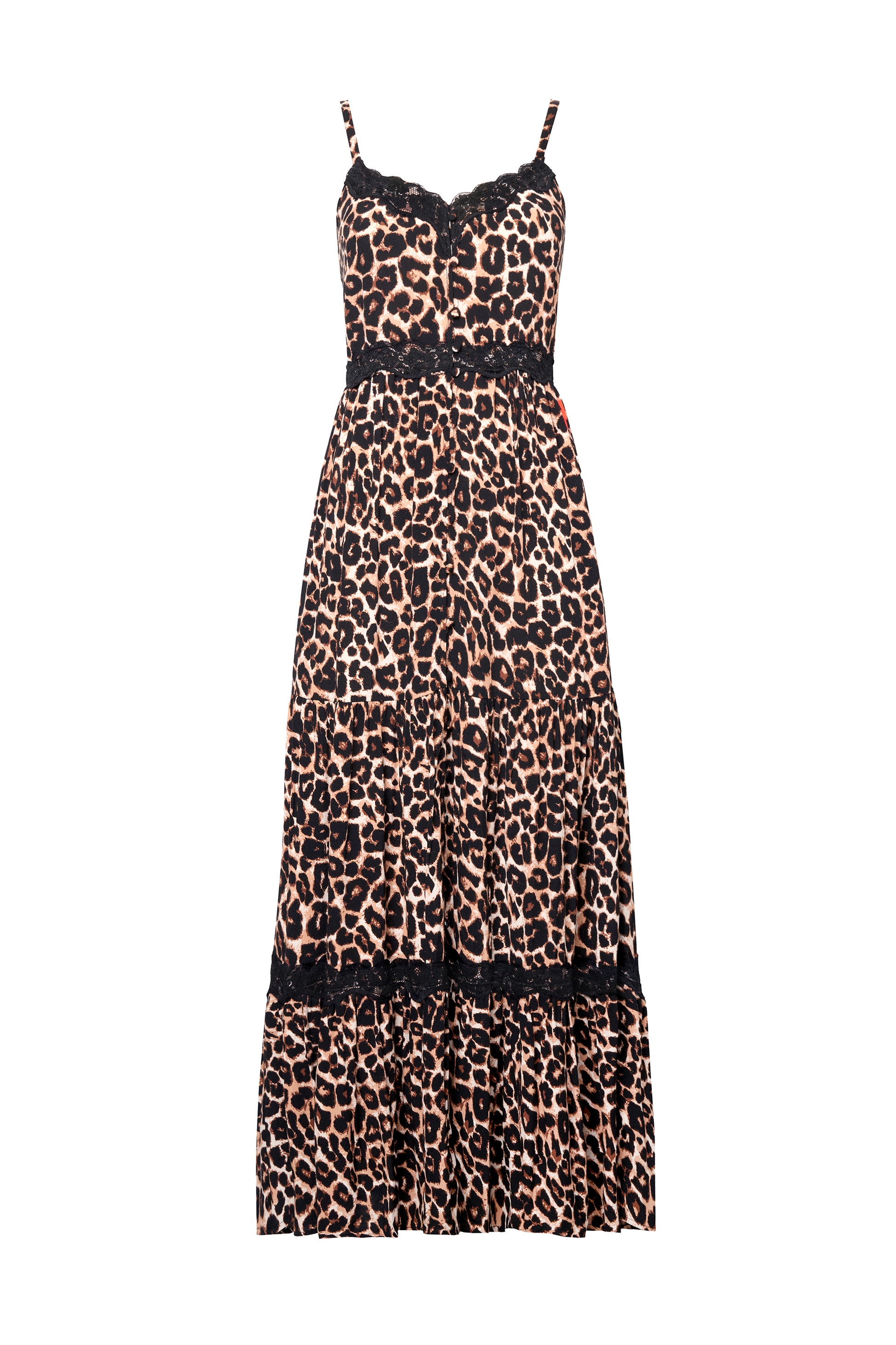 Neutral Jaguar Lace Trim Midi Sundress