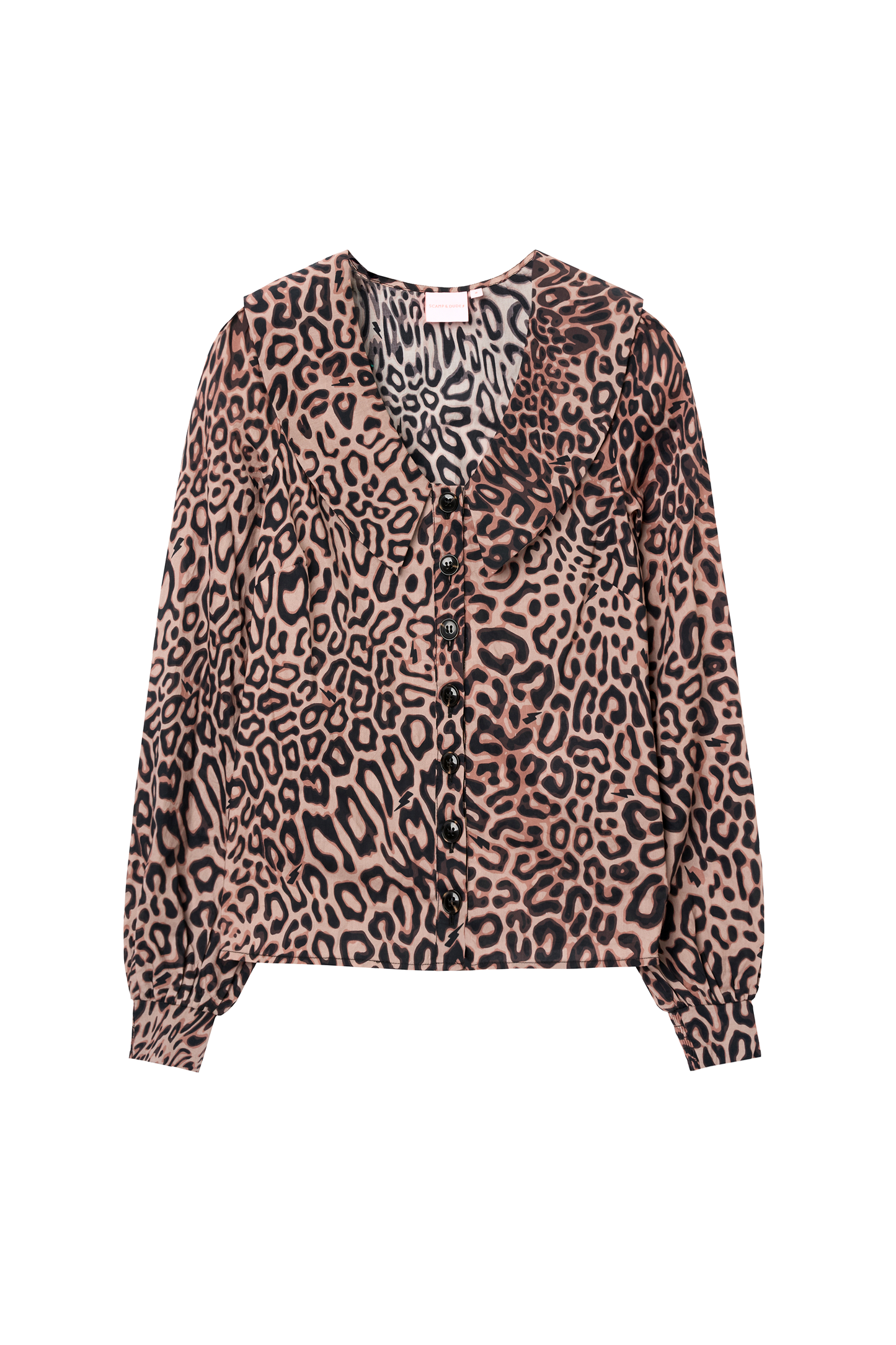 Neutral Leopard Ray Collared Blouse