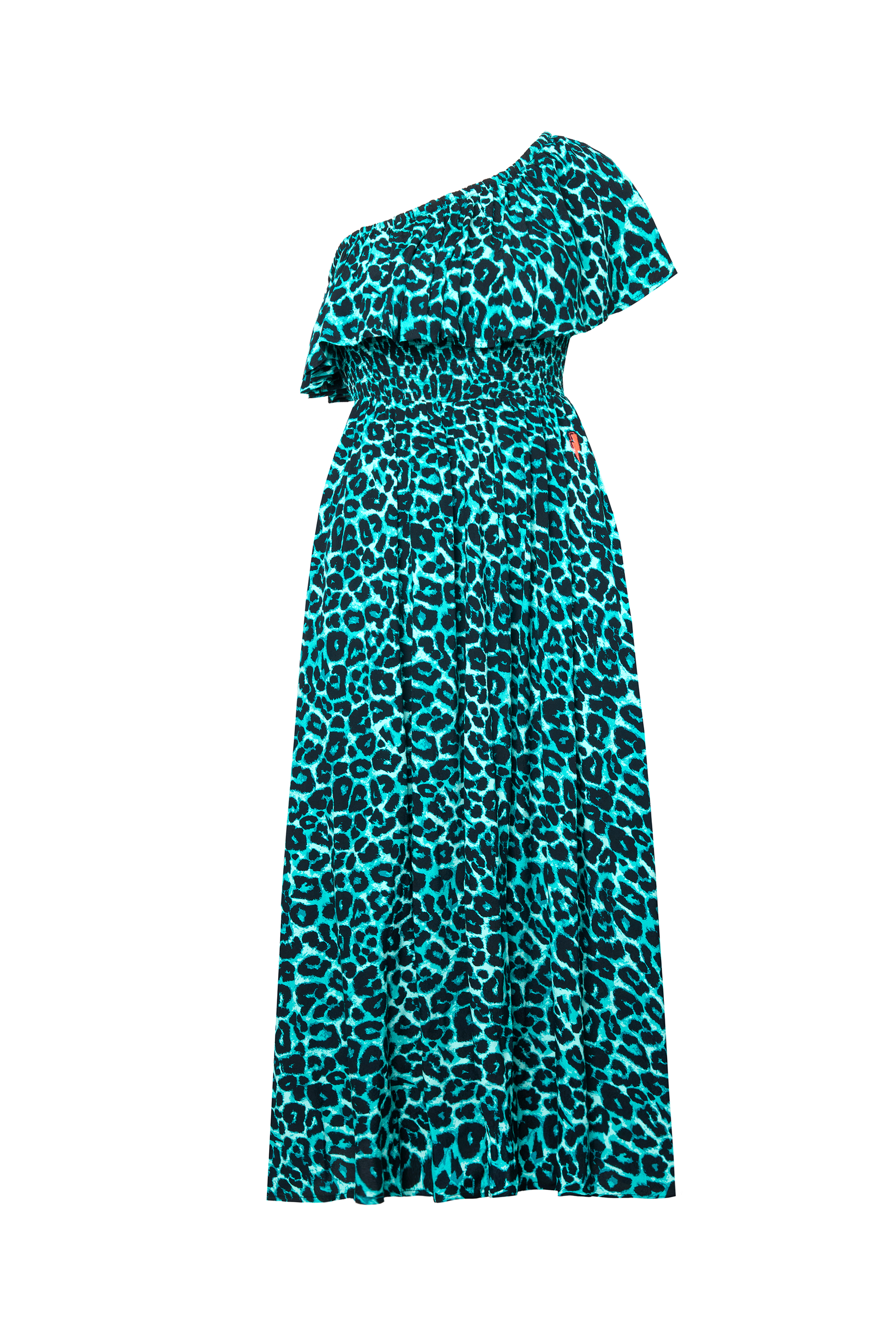 Green Jaguar One Shoulder Midi Dress