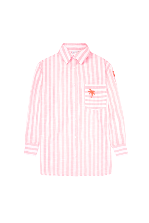 Coral and White Stripe Relaxed Shirt
