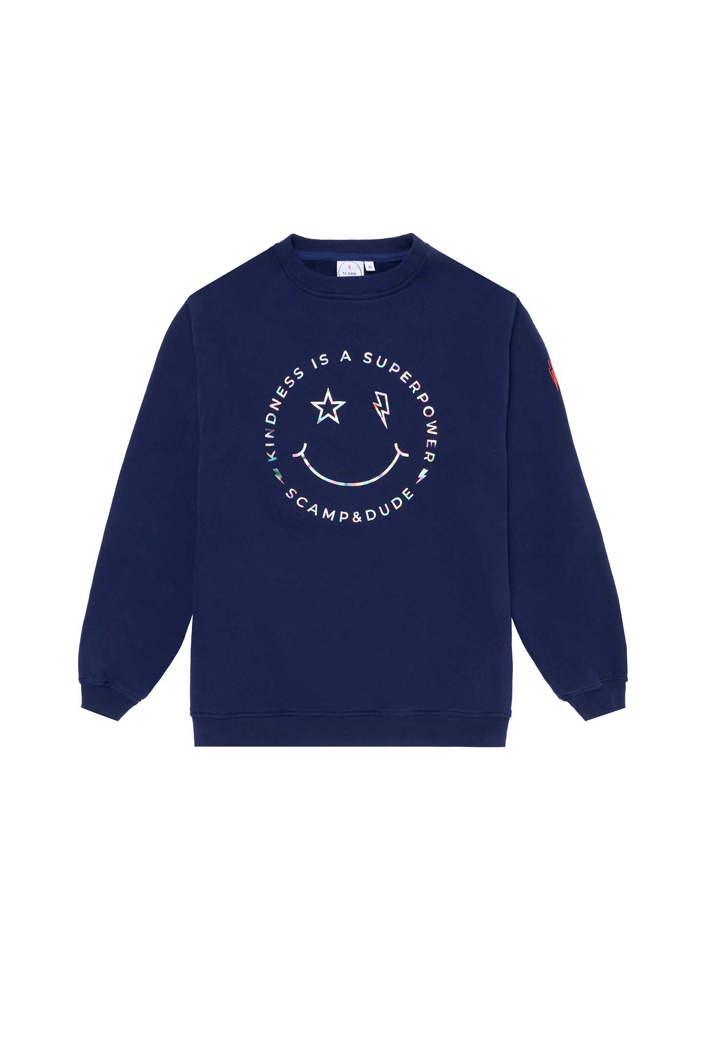 Scamp & Dude x Style For Stroke Navy with Rainbow Foil Smiley Face Charity Oversized Sweatshirt