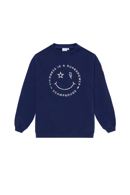 Scamp & Dude x Style For Stroke Navy with Rainbow Foil Smiley Face Charity Oversized Sweatshirt