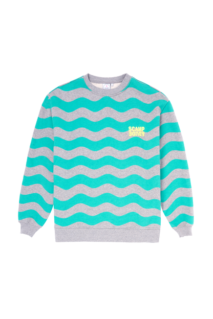 Light Grey with Green Wave Stripe Oversized Sweatshirt