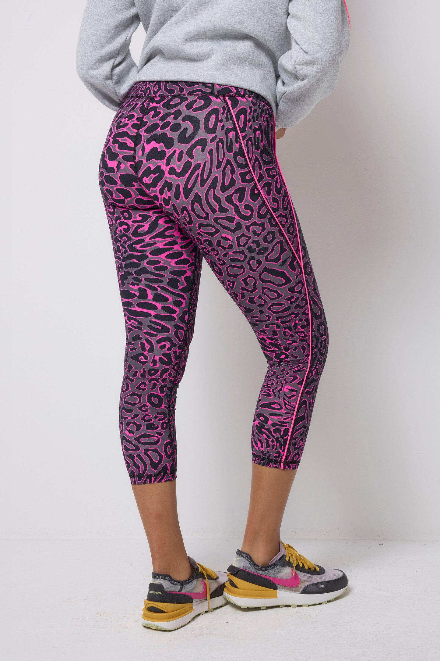 Grey with Pink Leopard Ray 7/8 Length Active Leggings
