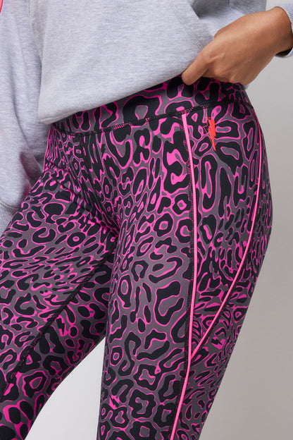 Grey with Pink Leopard Ray 7/8 Length Active Leggings