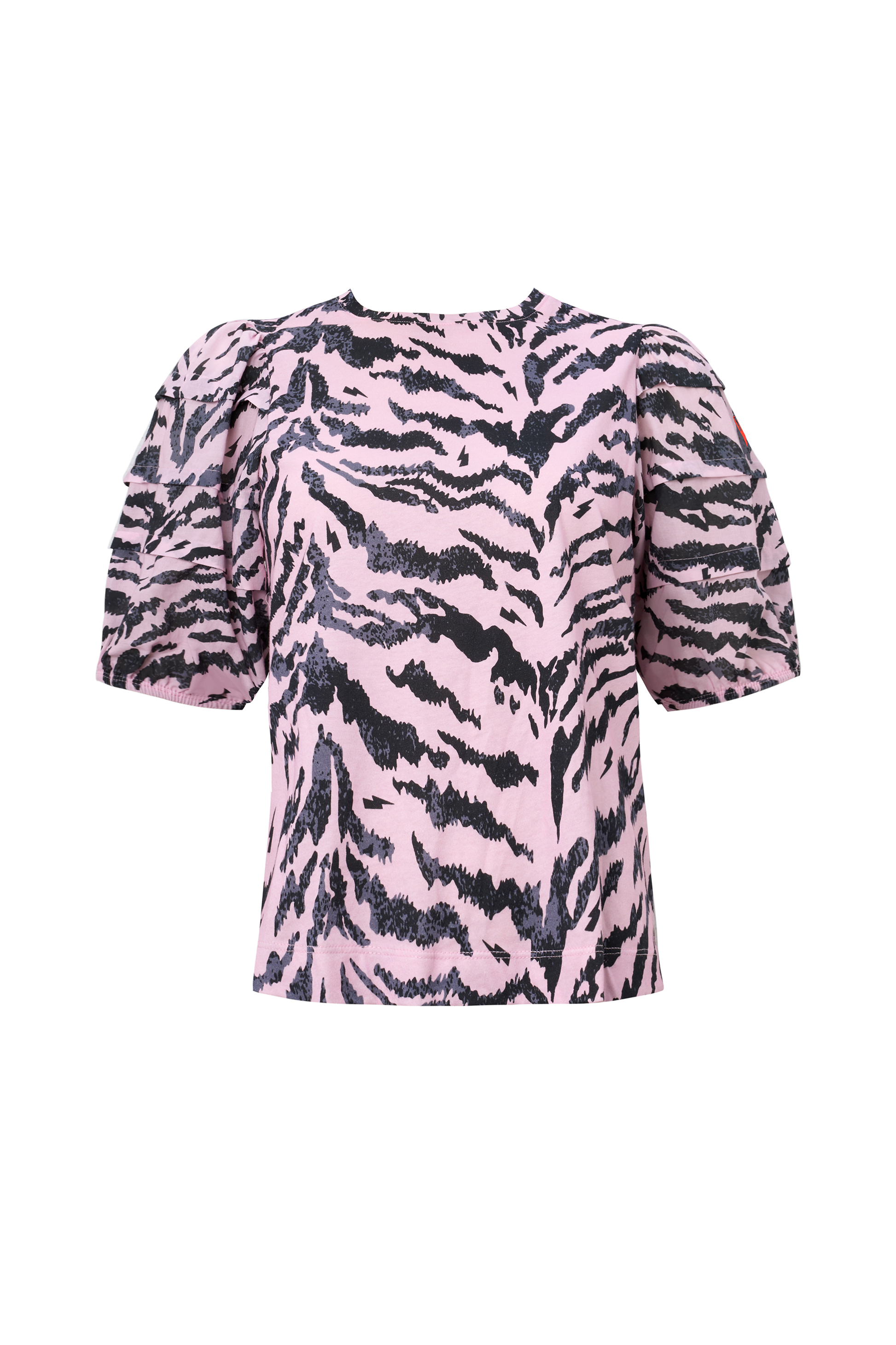 Pink with Black Texture Tiger Pintuck Sleeve T-Shirt