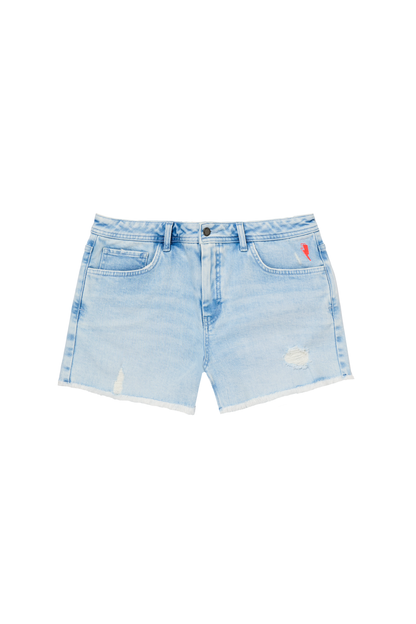 Ice Blue Wash Distressed Denim Shorts
