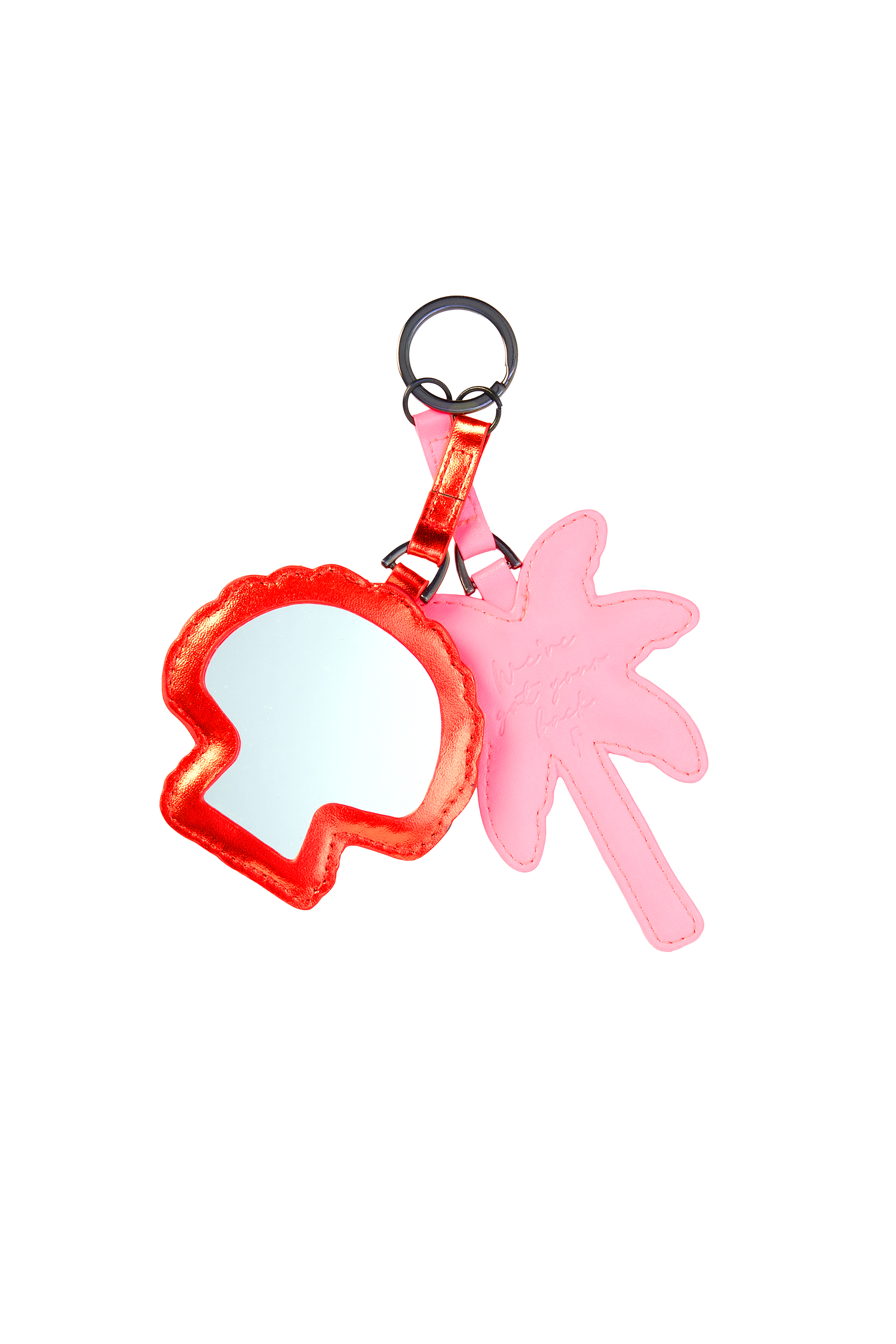 Neon Pink Palm and Red Shell Mirror Keyring
