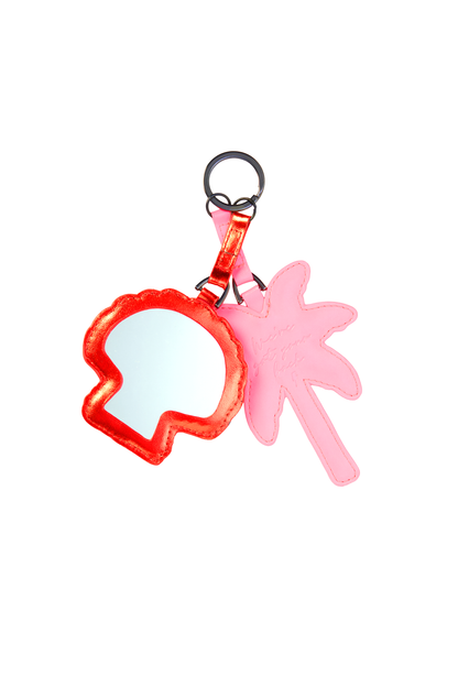 Neon Pink Palm and Red Shell Mirror Keyring