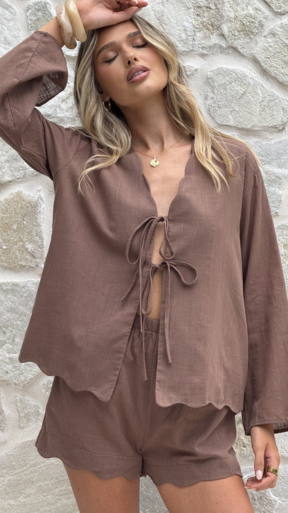 Leelo Tie Front Top and Shorts Set - Chocolate