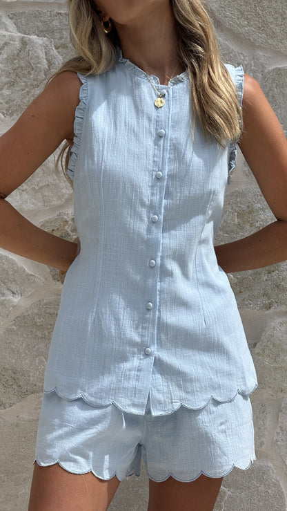 Finlay Scalloped Hem Shorts - Blue
