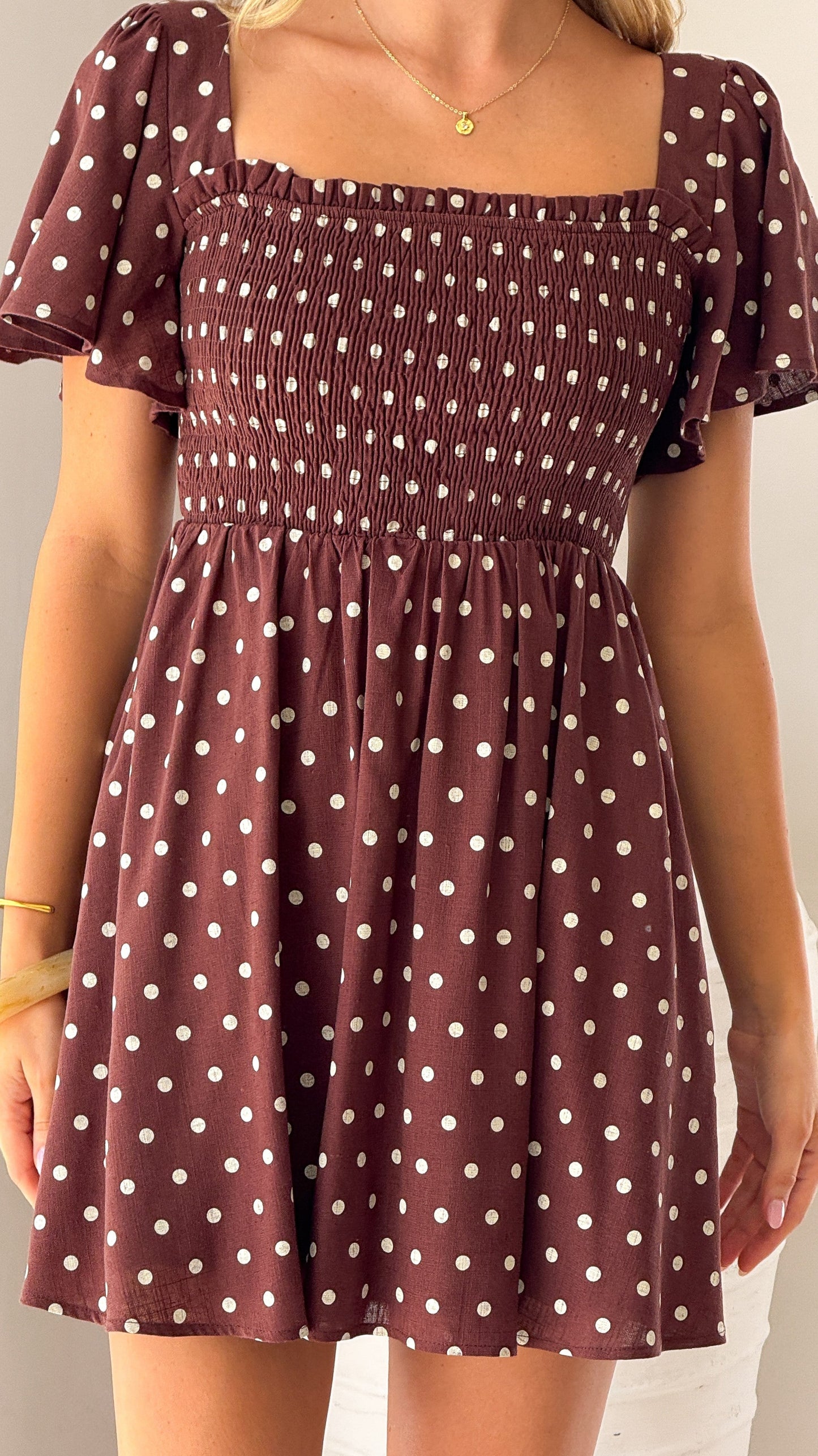 Molly Mini Dress - Chocolate/Nude Spot