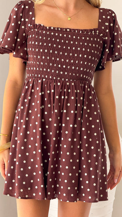 Molly Mini Dress - Chocolate/Nude Spot