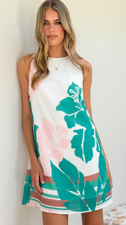 Xandria Mini Dress - Pink/Green Print