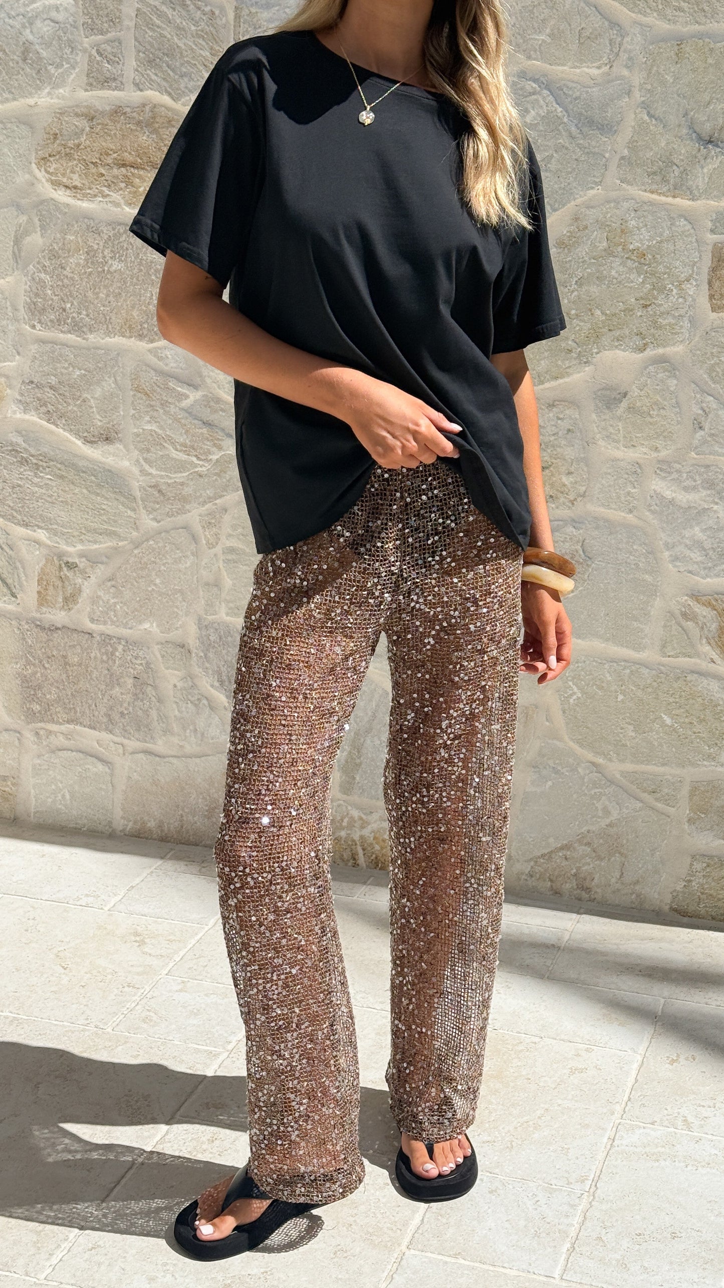 Zinnia Sequins Pant - Mocha
