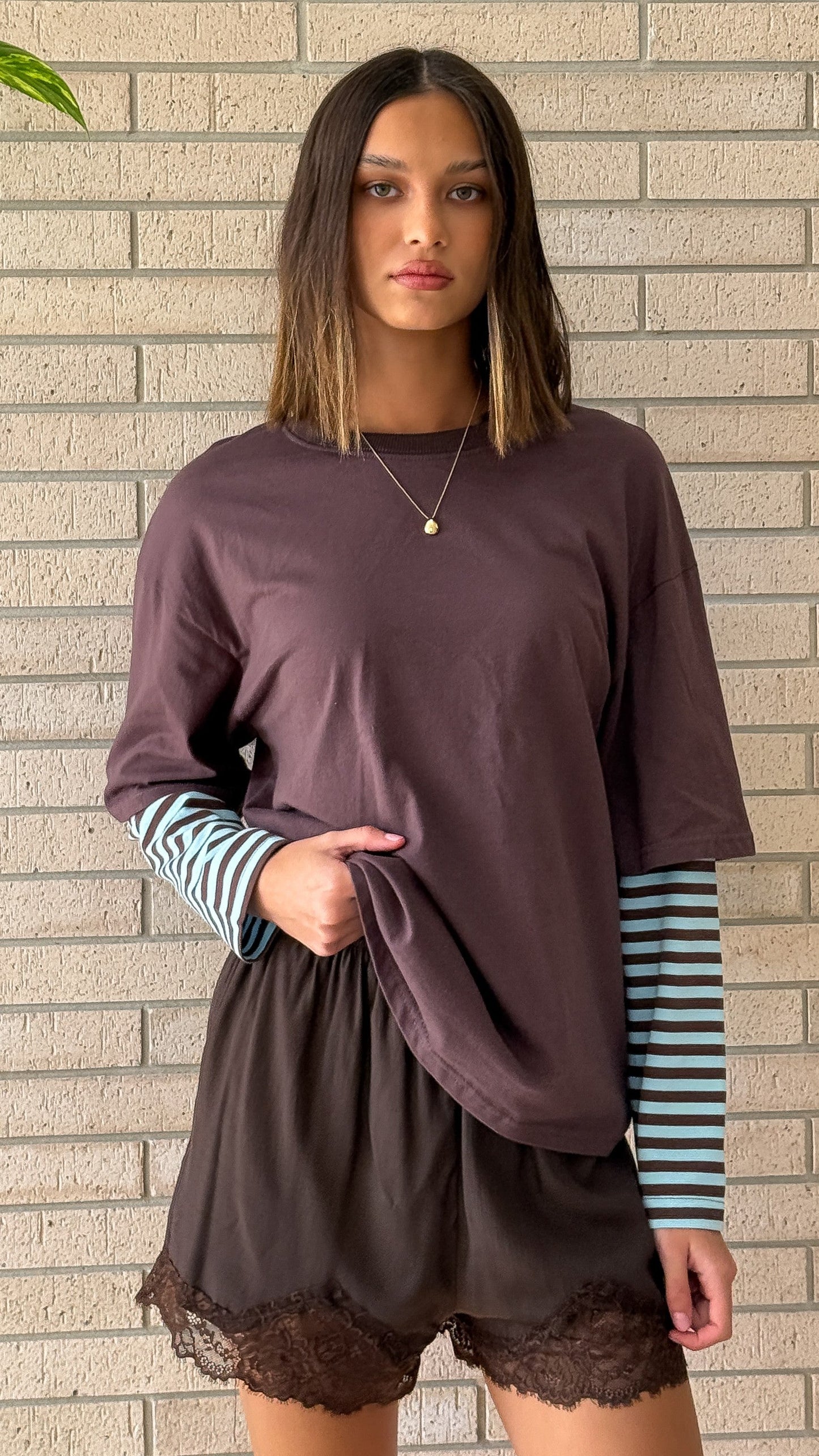 Noah Long Sleeve Top - Chocolate/Blue