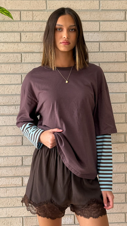 Noah Long Sleeve Top - Chocolate/Blue