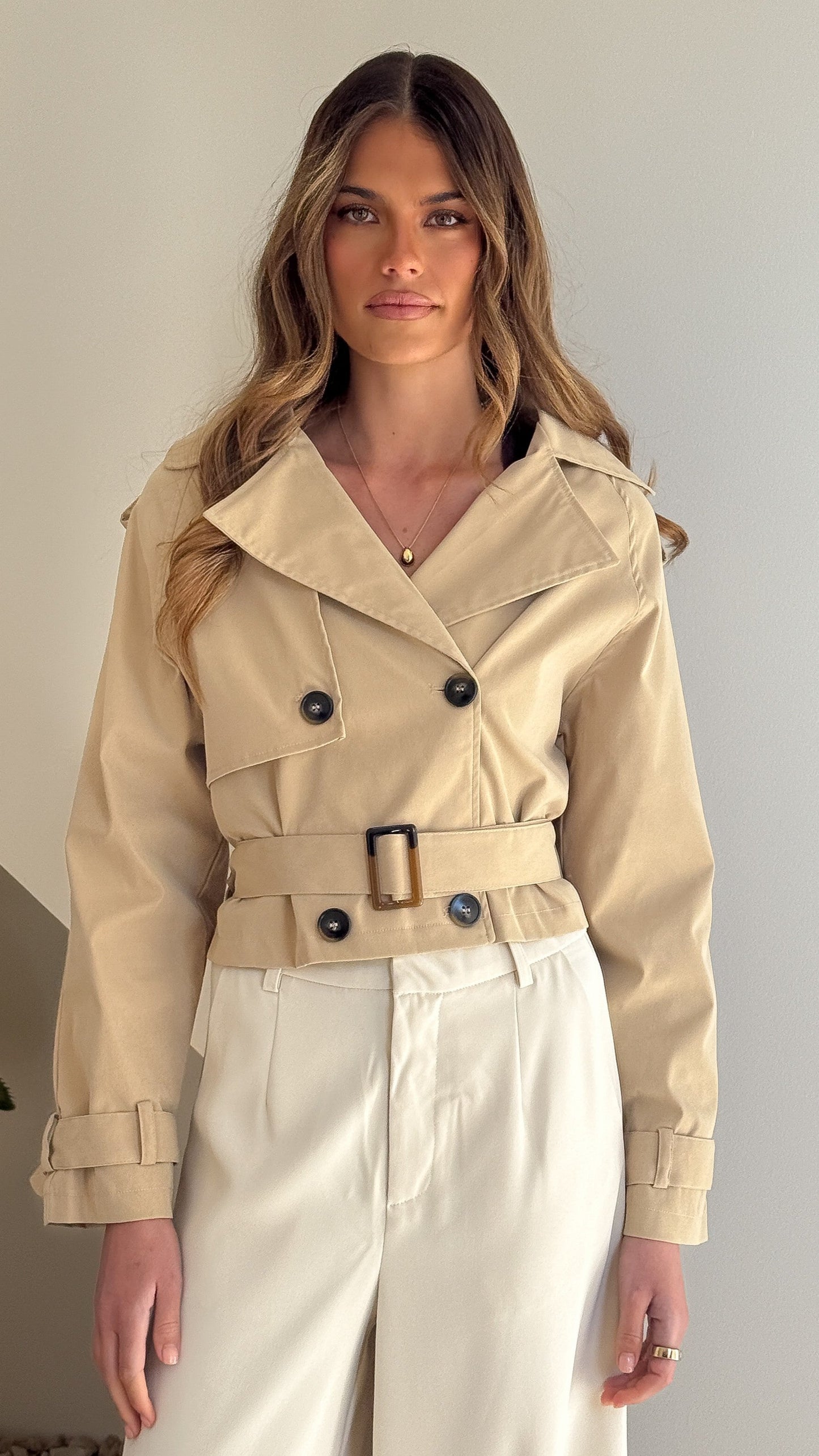 Deena Cropped Coat - Beige