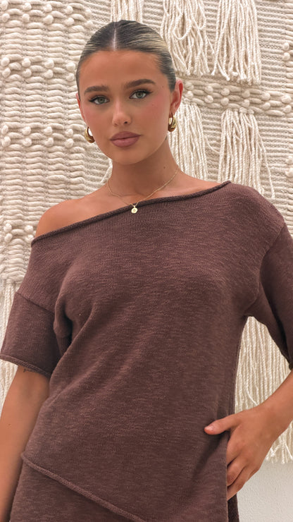 Cascadia Off Shoulder T-Shirt - Chocolate