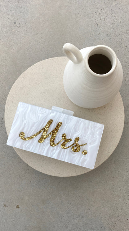Mrs. Pearla Clutch - White/Gold