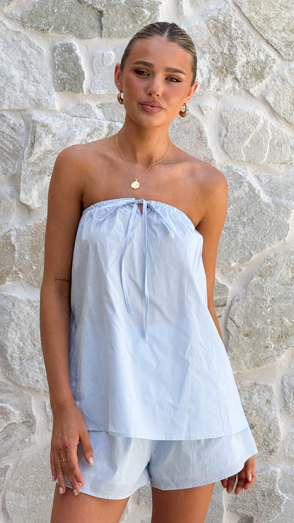 Mallie Strapless Top and Shorts Set - Blue