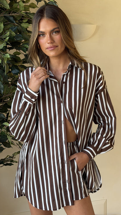 Arli Shorts - Brown/White Stripe
