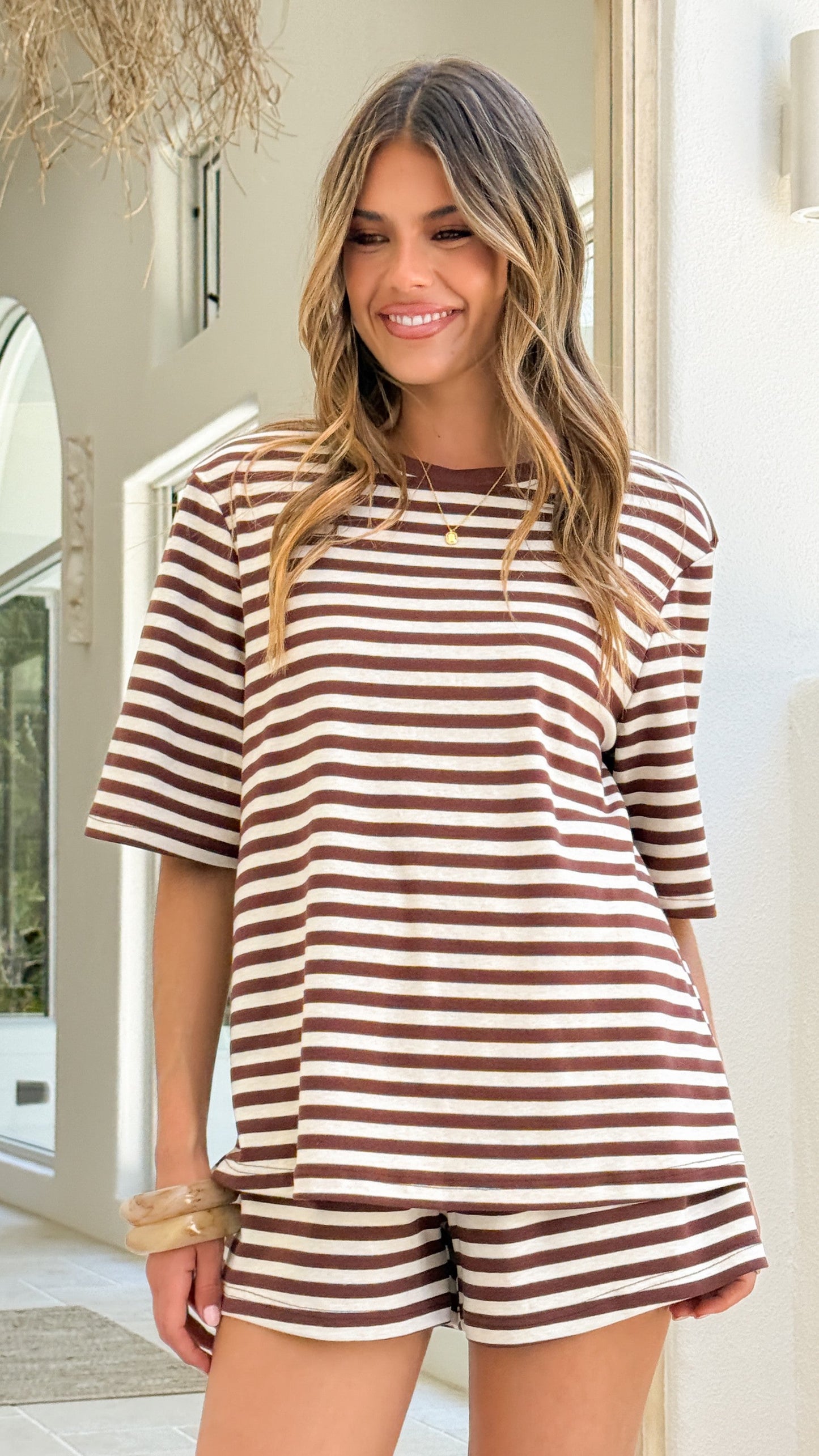 Bobby Crew Neck Tee - Chocolate Stripe