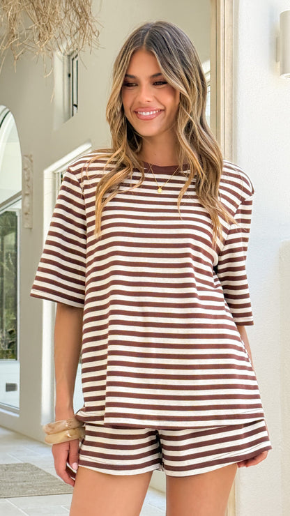 Bobby Crew Neck Tee - Chocolate Stripe