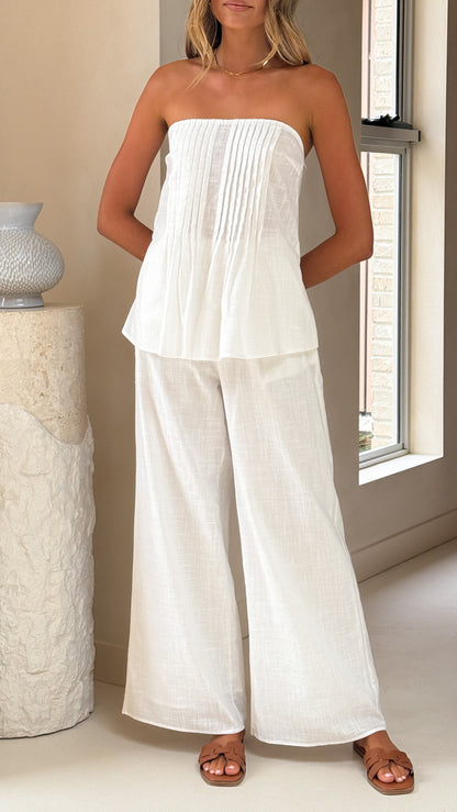 Sharni Strapless Pleat Top and Pants Set - White