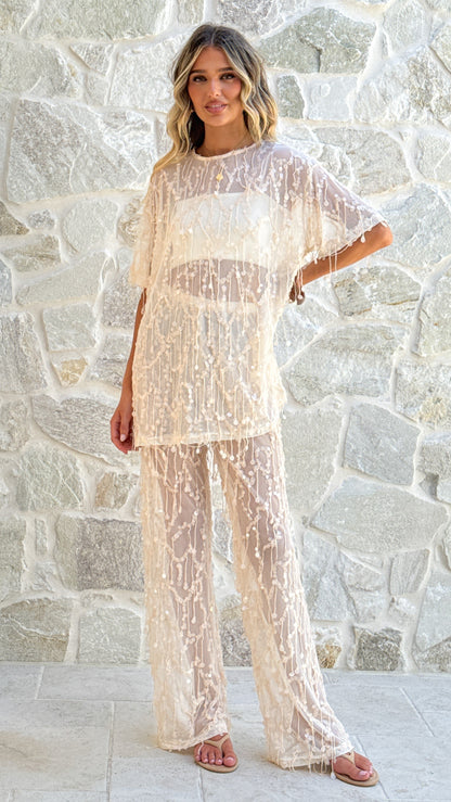 Zabby Sequin Pants - Beige