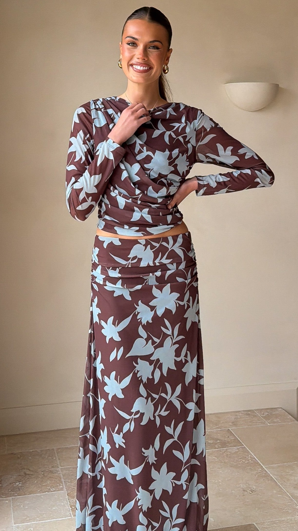 Ellita Maxi Skirt - Chocolate/Blue Print
