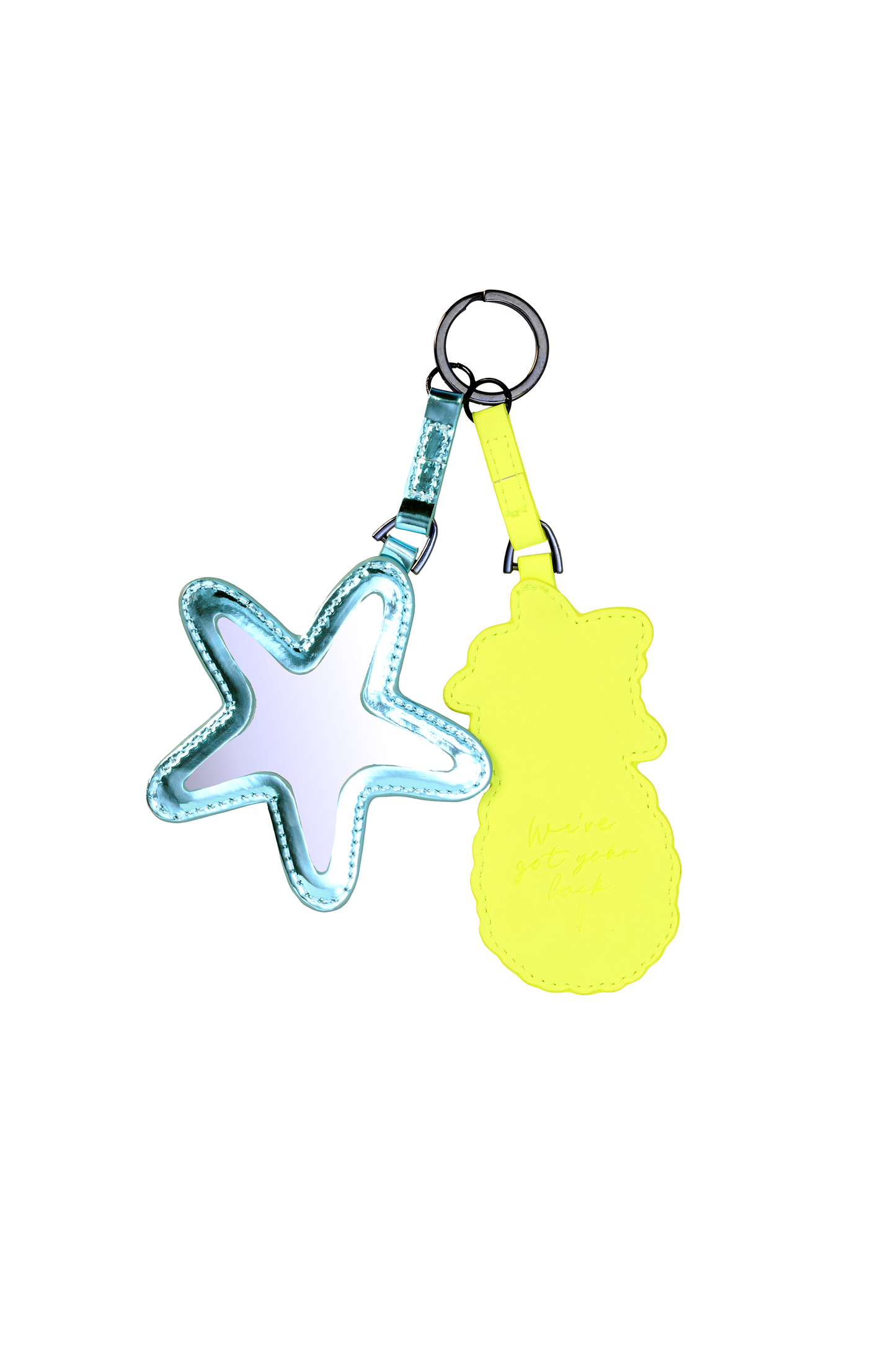 Neon Yellow Pineapple and Blue Starfish Mirror Keyring