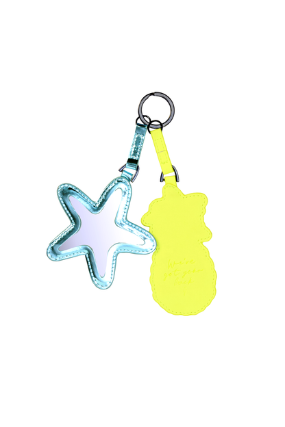 Neon Yellow Pineapple and Blue Starfish Mirror Keyring