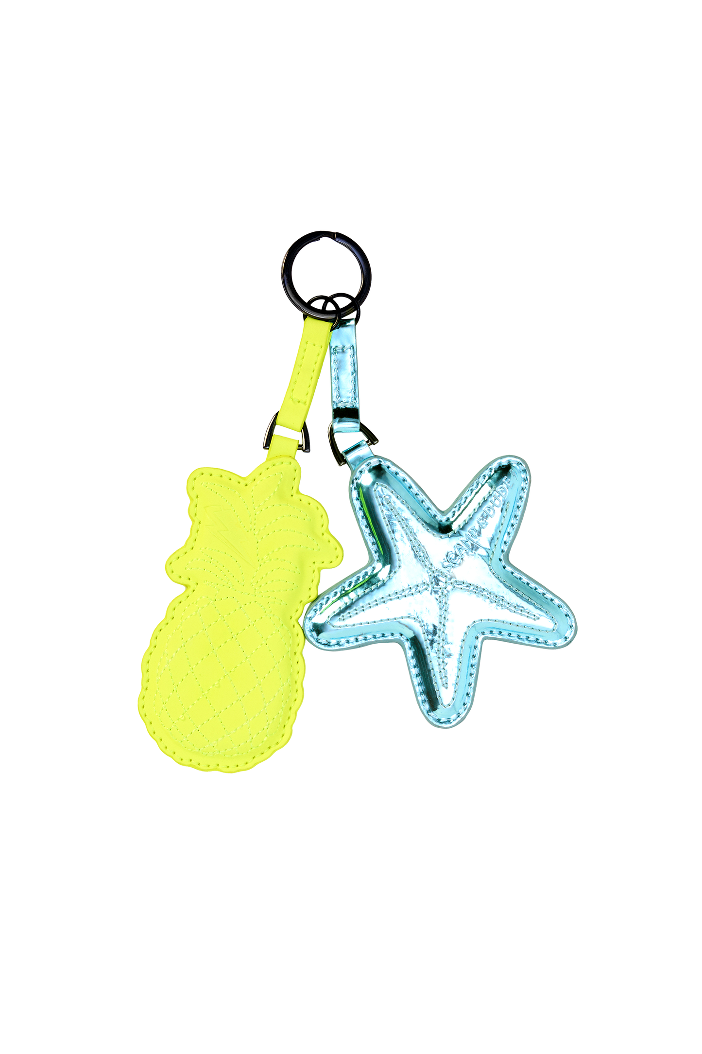 Neon Yellow Pineapple and Blue Starfish Mirror Keyring