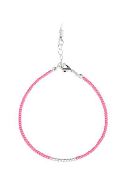 Silver and Coral Beaded Bracelet