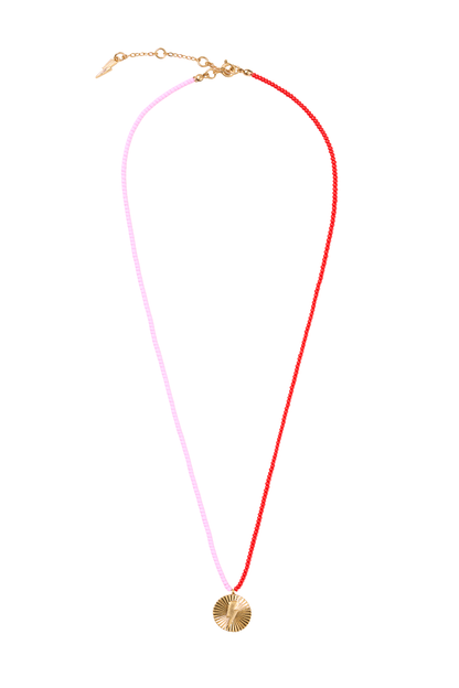 Red and Pink Bead Circle Bolt Necklace