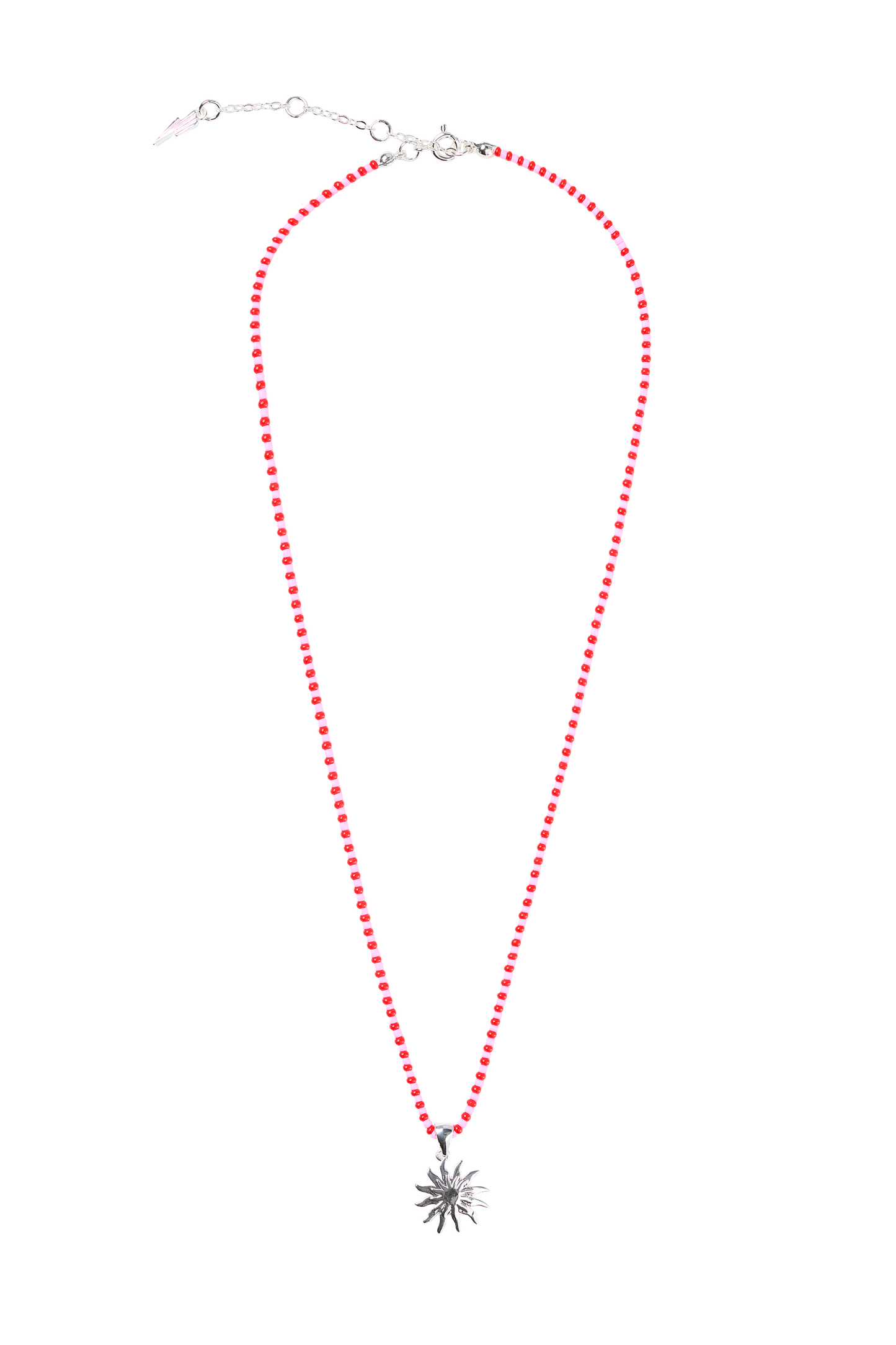 Red and Pink Bead Silver Sunstar Necklace