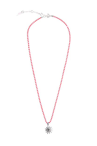 Red and Pink Bead Silver Sunstar Necklace